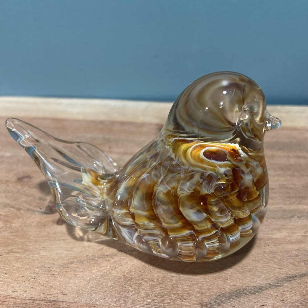 VTG Joe St. Clair Brown Blown Art Glass Bird Figurine Paperweight 4"x2.5" - Picture 2 of 5